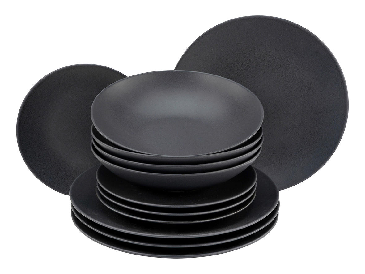 TAFELSERVICE Schwarz Soft Touch Black 12-teilig  - Schwarz, MODERN, Keramik - Creatable