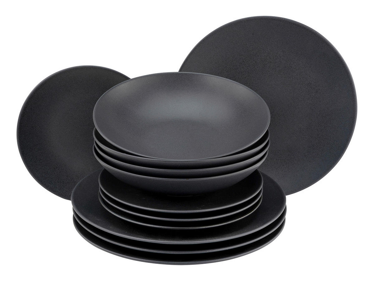 TAFELSERVICE Schwarz Soft Touch Black 12-teilig  - Schwarz, MODERN, Keramik - Creatable
