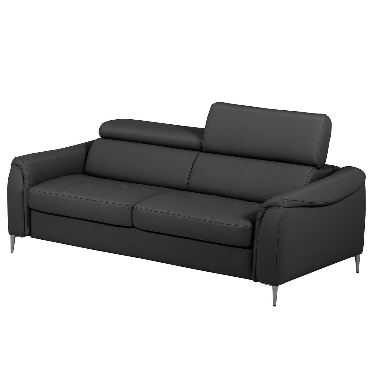 SCHLAFSOFA PAFOS Schwarz Echtleder Lederlook  - Schwarz, Design, Leder/Textil (203/77-98/103cm) - MID.YOU