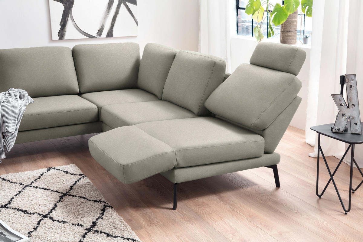 ECKSOFA in Mikrofaser Olivgrün  - Schwarz/Olivgrün, Konventionell, Textil/Metall (207-223/250-288cm) - Hom`in