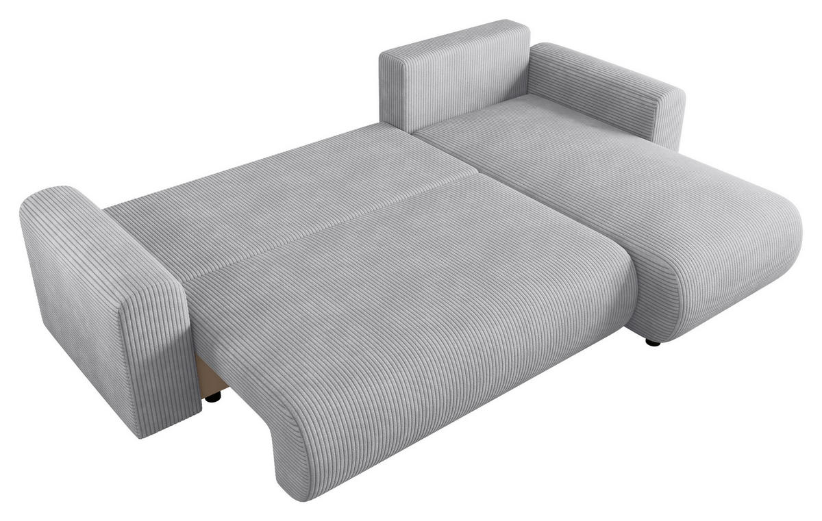 ECKSOFA Hellgrau Cord Zierkissen, Rückenkissen, Schlaffunktion, Rücken echt, Stauraum, Liegefläche im Originalstoff  - Hellgrau/Schwarz, KONVENTIONELL, Kunststoff/Textil (246/152cm) - Xora