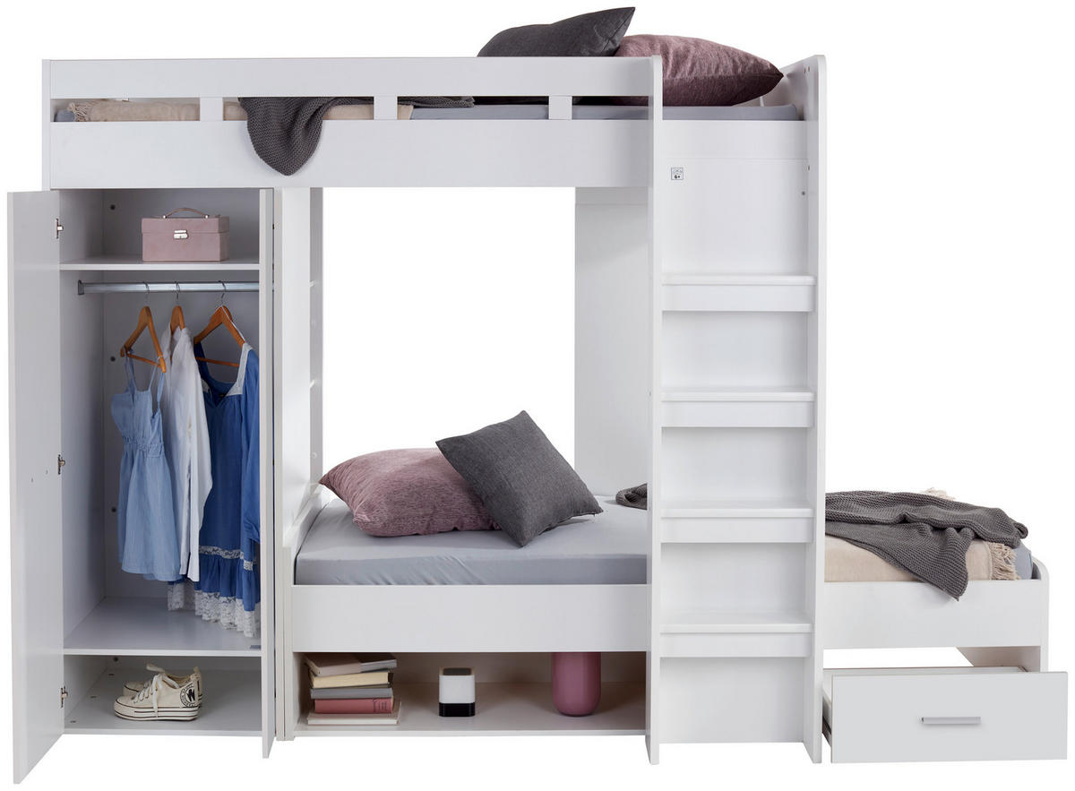 ETAGENBETT - Weiß, KONVENTIONELL, Holzwerkstoff (90/200cm) - Carryhome