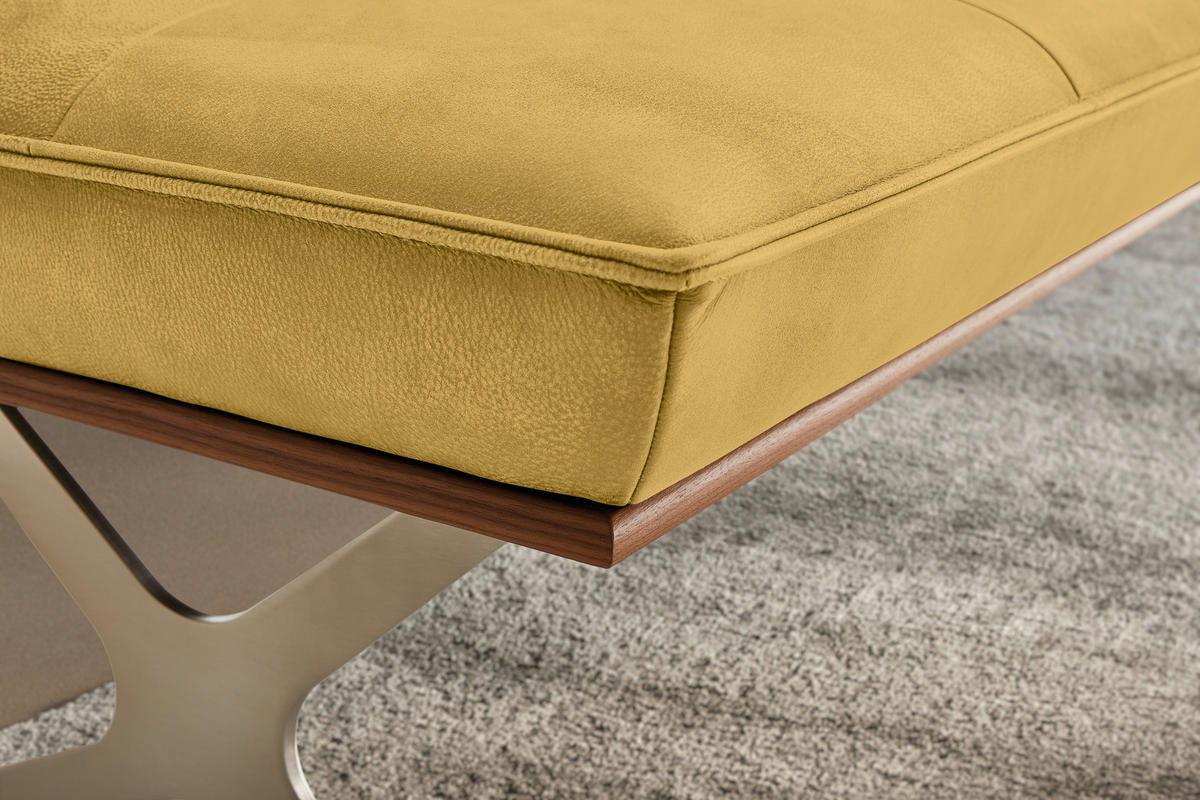 SITZBANK 214/88/66 cm Echtleder Gelb, Edelstahlfarben Nussbaum furniert Metall  - Edelstahlfarben/Gelb, Design, Leder/Holz (214/88/66cm) - Koinor