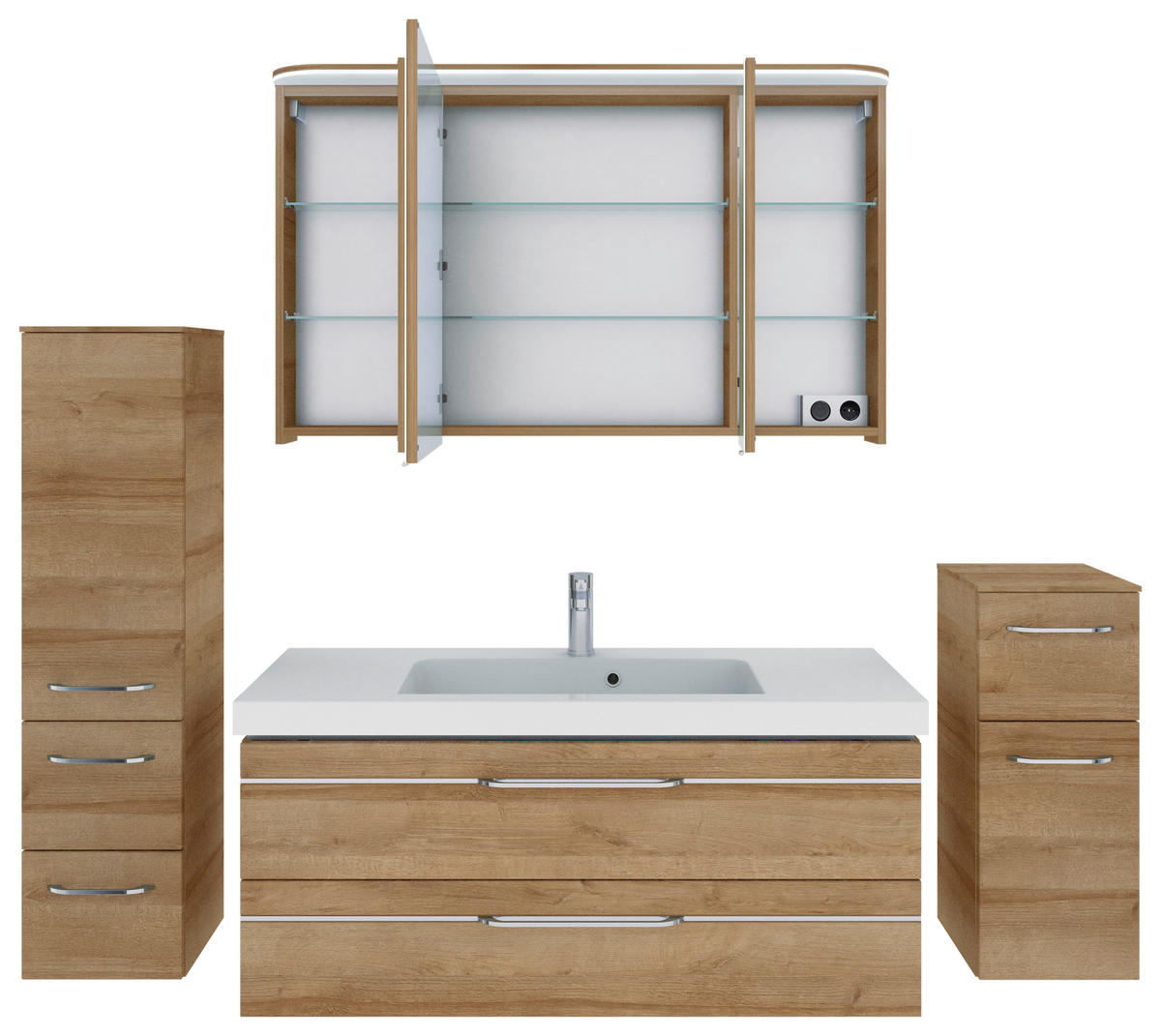 BADEZIMMER 5-teilig  in 183 cm  - Chromfarben/Eichefarben, KONVENTIONELL, Glas/Holzwerkstoff (183cm) - Pelipal