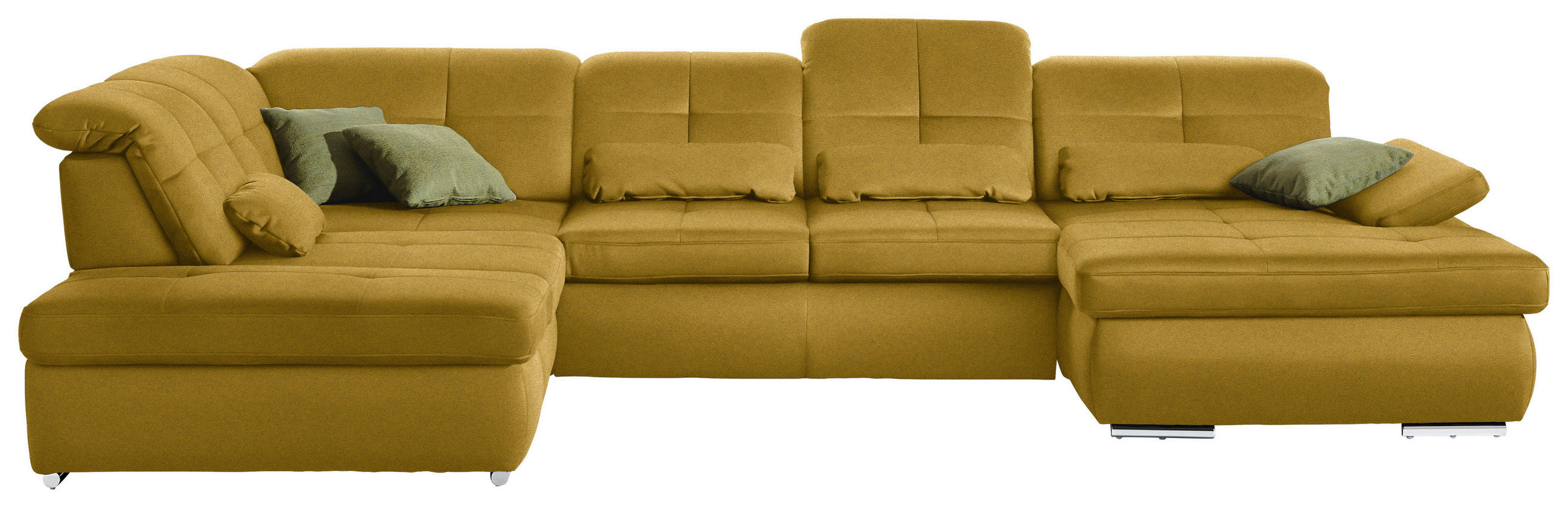 WOHNLANDSCHAFT Mikrofaser Grün  - Chromfarben/Grün, Design, Textil (260/371/195cm) - Beldomo Style