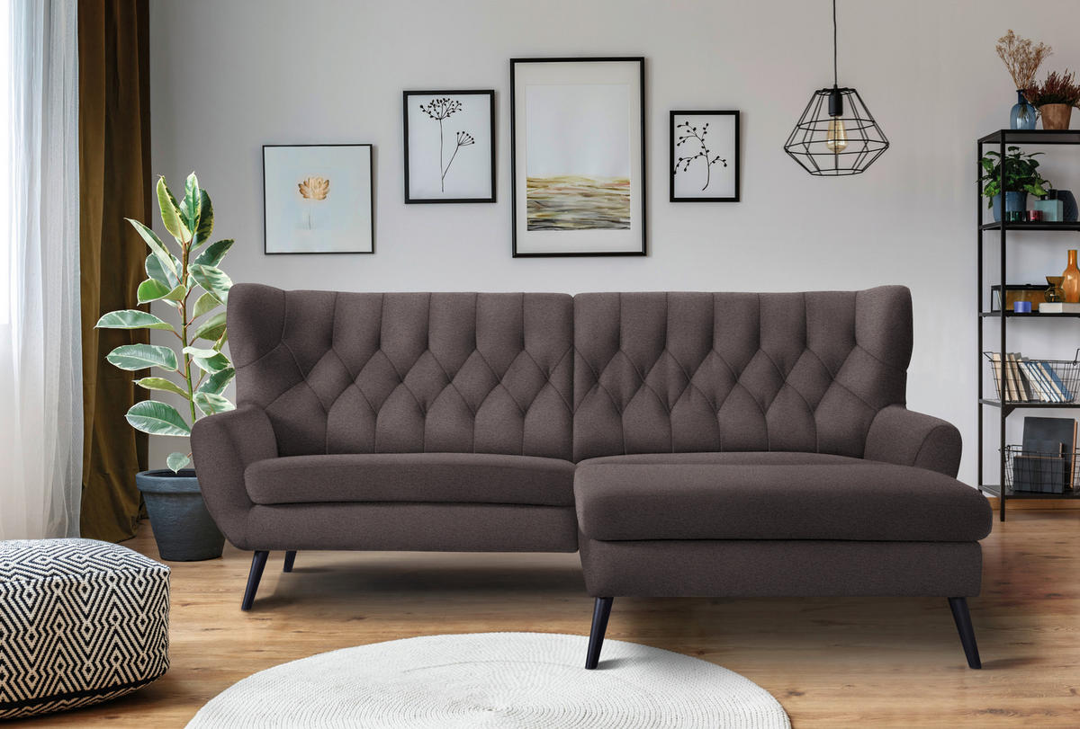 ECKSOFA in Mikrofaser Braun  237/165 cm  - Schwarz/Braun, Design, Holz/Textil (237/165cm) - Stylife