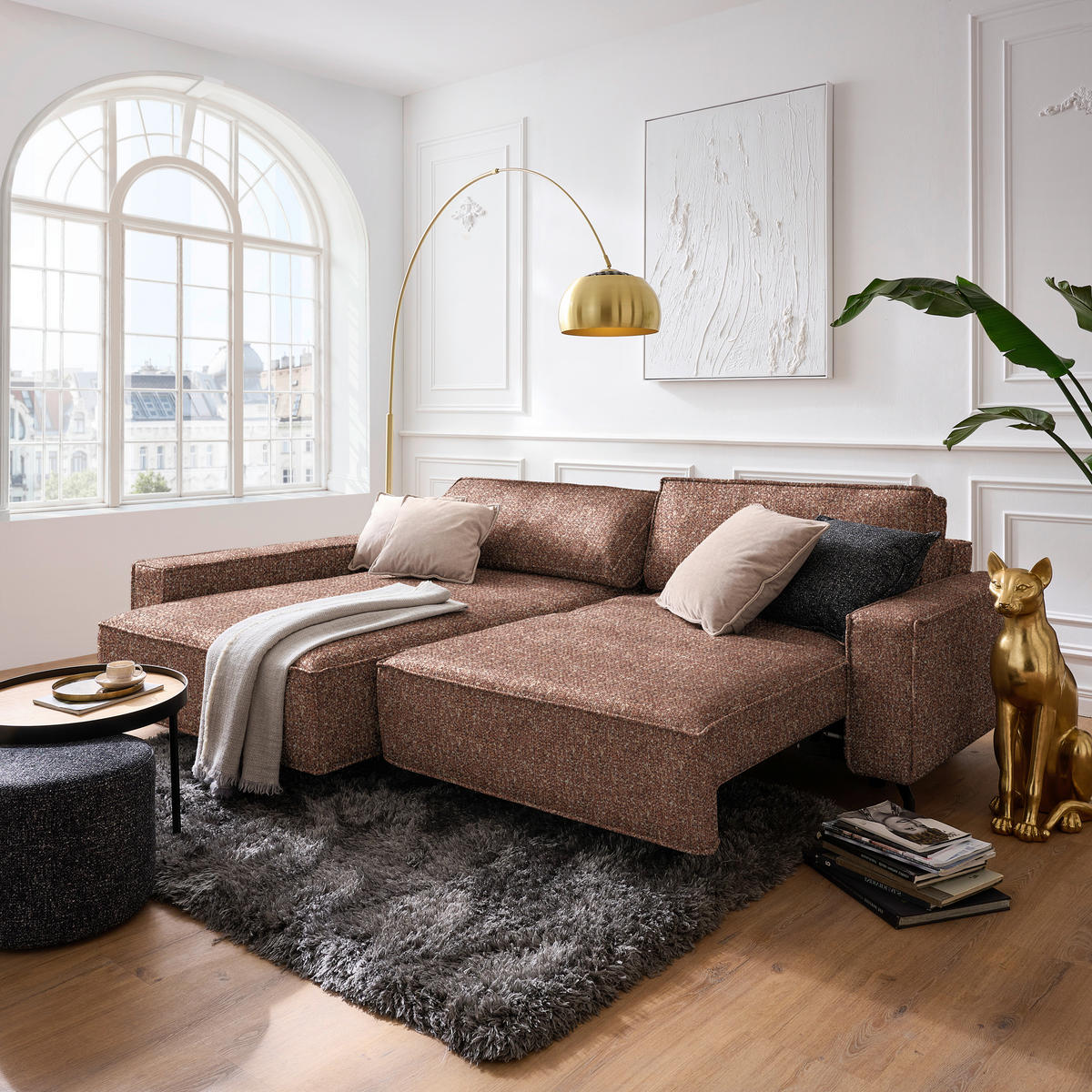 ECKSOFA  in Mikrofaser Terracotta  164/246 cm  - Terracotta/Schwarz, Design, Textil/Metall (164/246cm) - Sedda