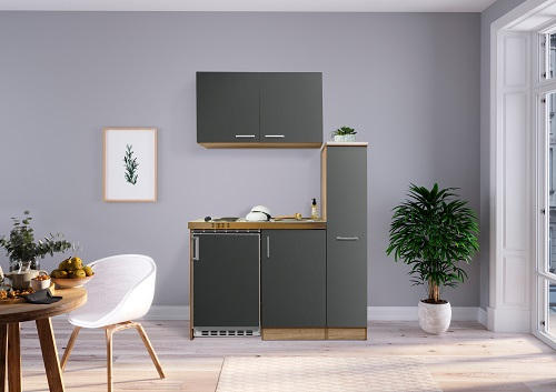 MINIKÖK 130 cm   i grå, ekfärgad  - grå/ekfärgad, Modern, metall/trämaterial (130cm) - Respekta