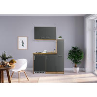 MINIKÜCHE 130 cm   in Eichefarben, Grau  - Eichefarben/Grau, MODERN, Holzwerkstoff/Metall (130cm) - Respekta