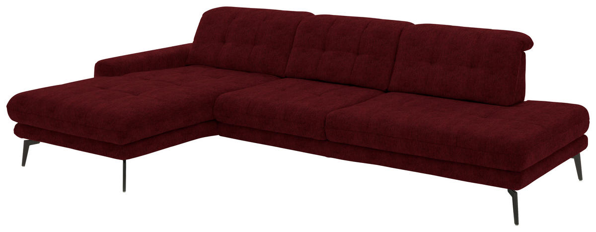 ECKSOFA in Flachgewebe Bordeaux  - Bordeaux/Schwarz, Design, Textil/Metall (190/309cm) - Beldomo Style
