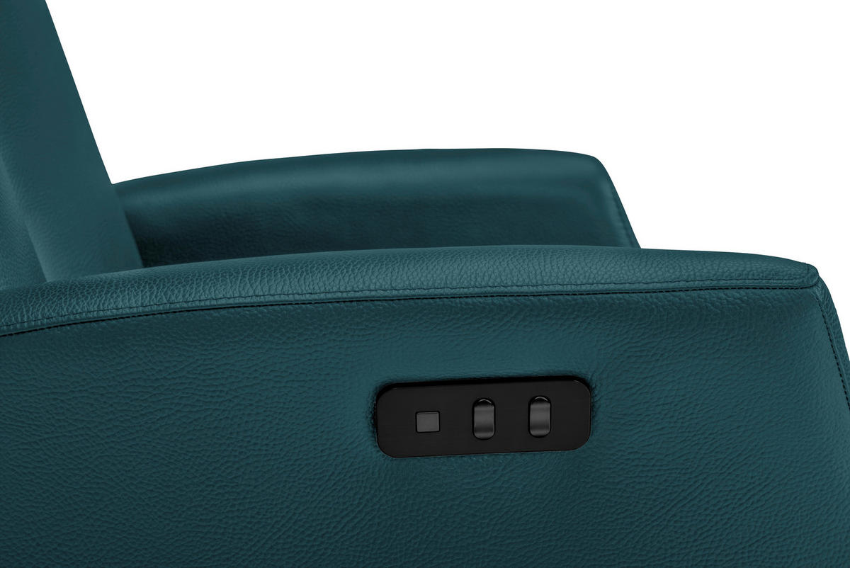 RELAXSESSEL Echtleder Relaxfunktion, Fußteilverstellung    - Blau/Silberfarben, Design, Leder/Metall (73/105/82cm) - Welnova