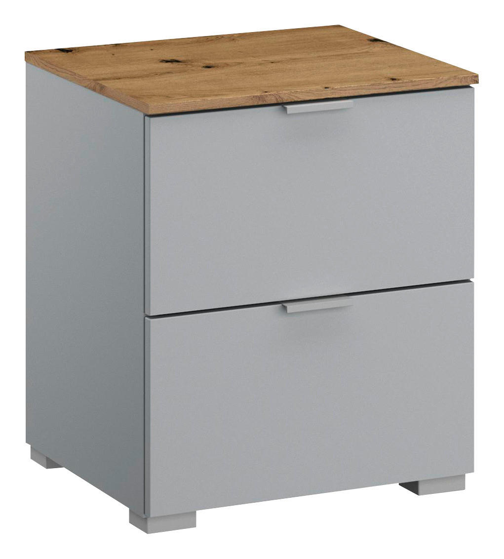 NACHTKÄSTCHEN in Grau, Eichefarben  - Eichefarben/Alufarben, Trend, Holzwerkstoff/Metall (40/49/42cm) - Stylife