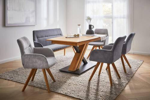 ARMLEHNSTUHL  in Webstoff  - Eichefarben/Hellgrau, KONVENTIONELL, Holz/Textil (61/88/69cm) - Linea Natura