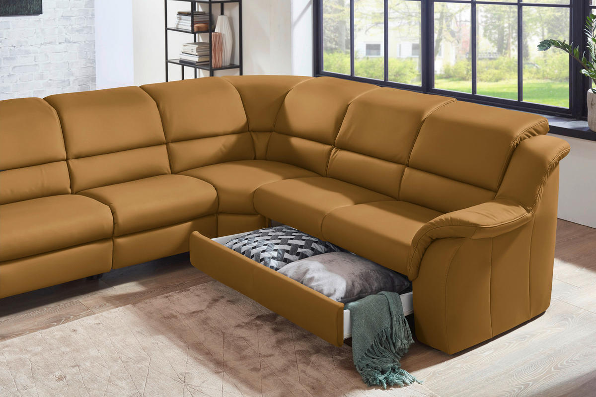 ECKSOFA  in Echtleder Senfgelb  324/260 cm  - Chromfarben/Senfgelb, KONVENTIONELL, Leder/Kunststoff (324/260cm) - Cantus