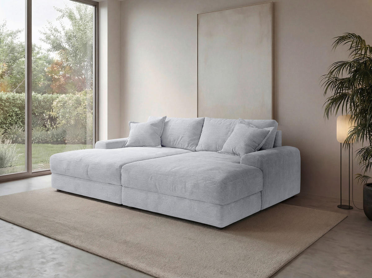 BIGSOFA Cord Hellgrau  - Hellgrau/Schwarz, MODERN, Kunststoff/Textil (234/93/190cm) - Carryhome