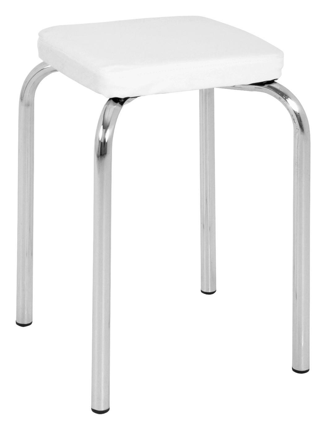 Stapelhocker Pik Metall Chrom/ Lederlook Weiß-Beige H: 49 cm