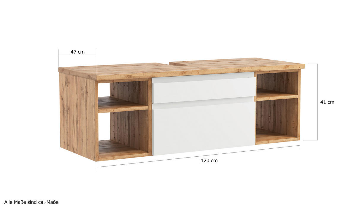 WASCHBECKENUNTERSCHRANK 120/41/47 cm  - Weiss/Eiche Wotan, Modern, Holzwerkstoff (120/41/47cm) - Held