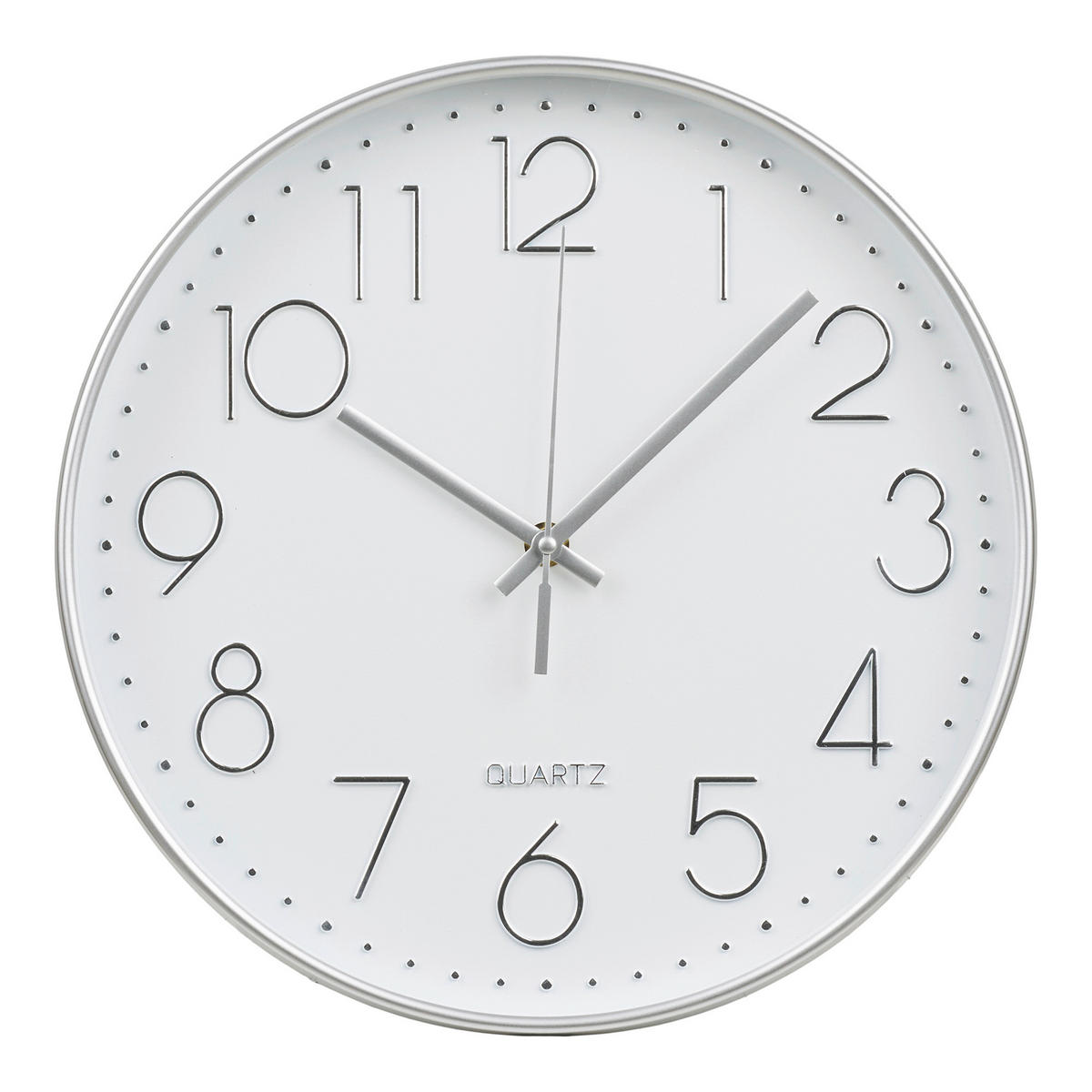 WANDUHR Lalibela Wall clock Silberfarben, Weiß 30/30/4,5 cm  - Silberfarben/Weiß, Basics, Glas/Kunststoff (30/30/4,5cm)