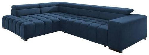 ECKSCHLAFSOFA in Velours Blau  - Blau/Schwarz, Design, Holz/Textil (201/307cm) - Livetastic