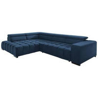 ECKSCHLAFSOFA in Velours Blau  - Blau/Schwarz, Design, Holz/Textil (201/307cm) - Livetastic