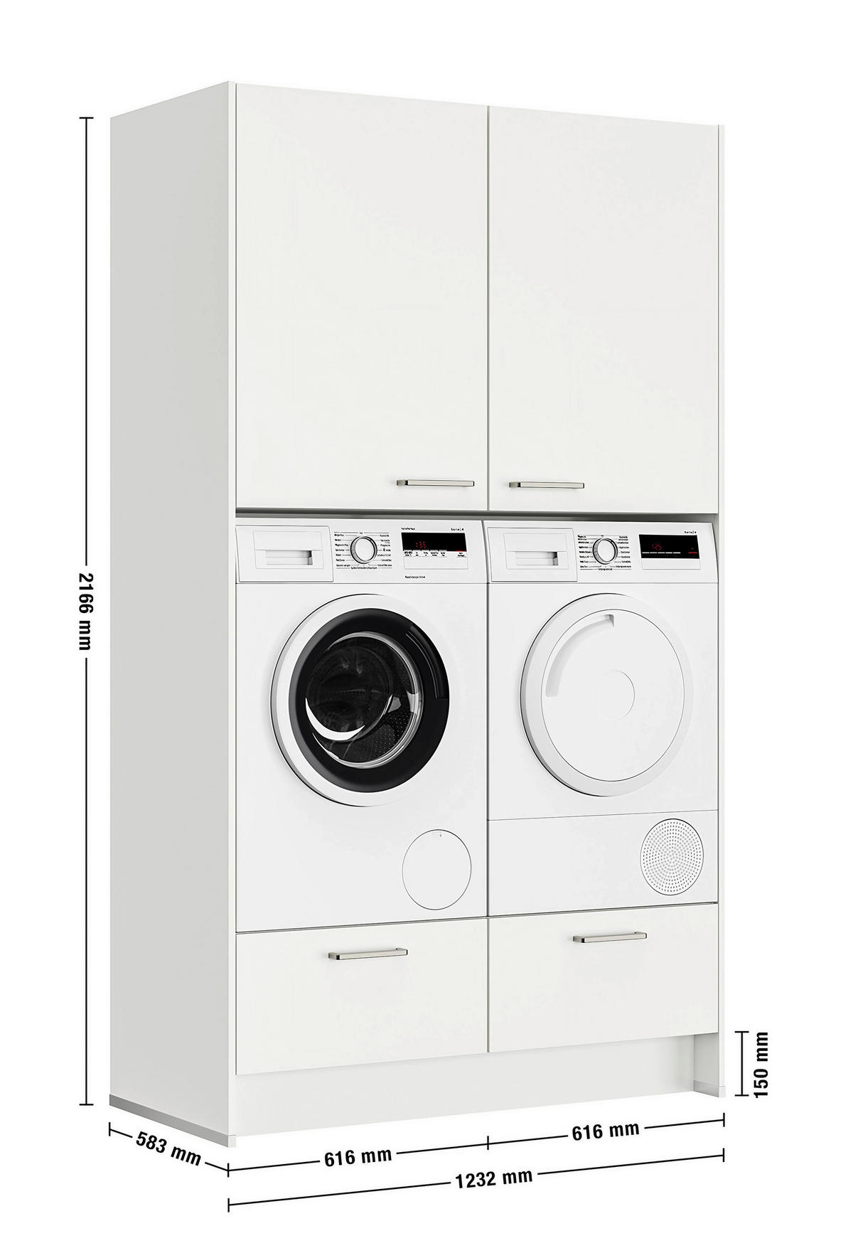 WASCHMASCHINENSCHRANK 123,2/216,6/58,3 cm  in Weiß  - Edelstahlfarben/Weiß, MODERN, Holzwerkstoff/Metall (123,2/216,6/58,3cm) - Nobilia