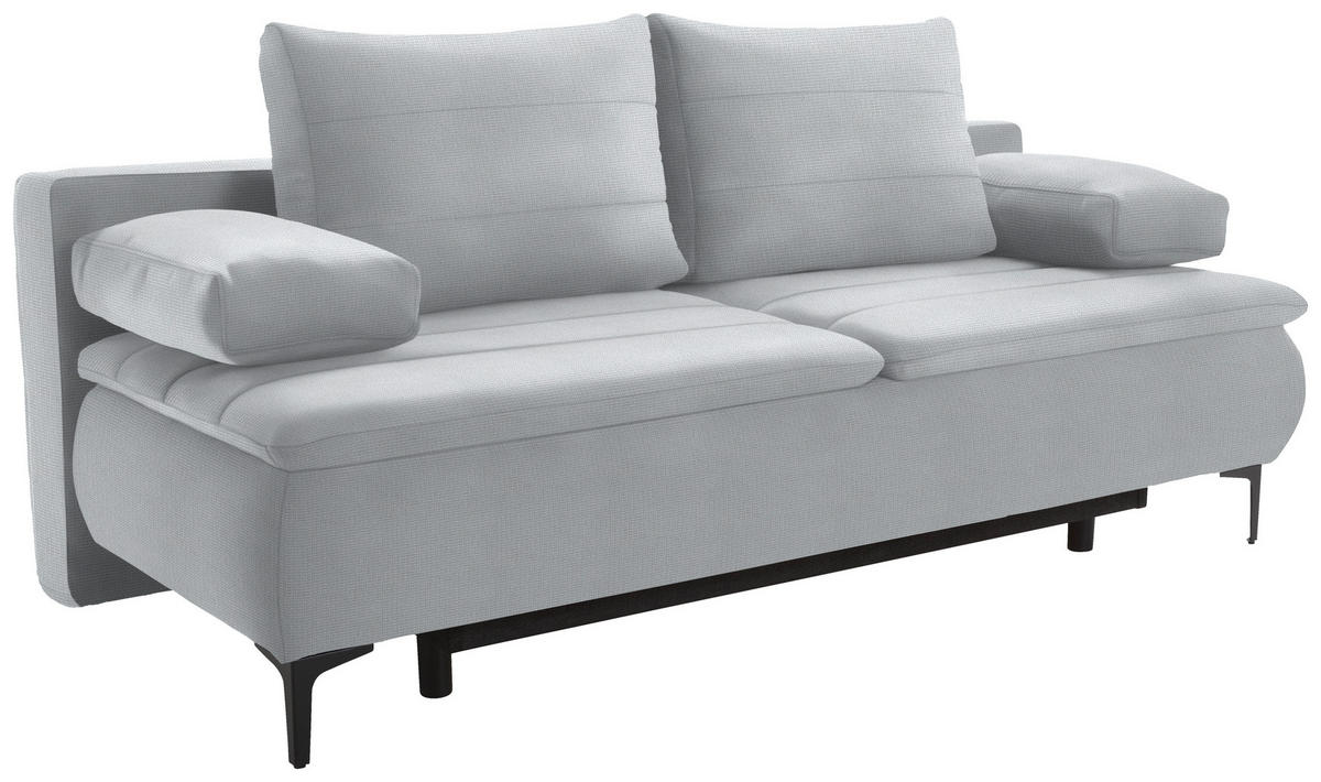 BOXSPRINGSOFA in Flachgewebe Grauweiss  - Schwarz/Grauweiss, Konventionell, Textil/Metall (204/93/100cm) - Livetastic