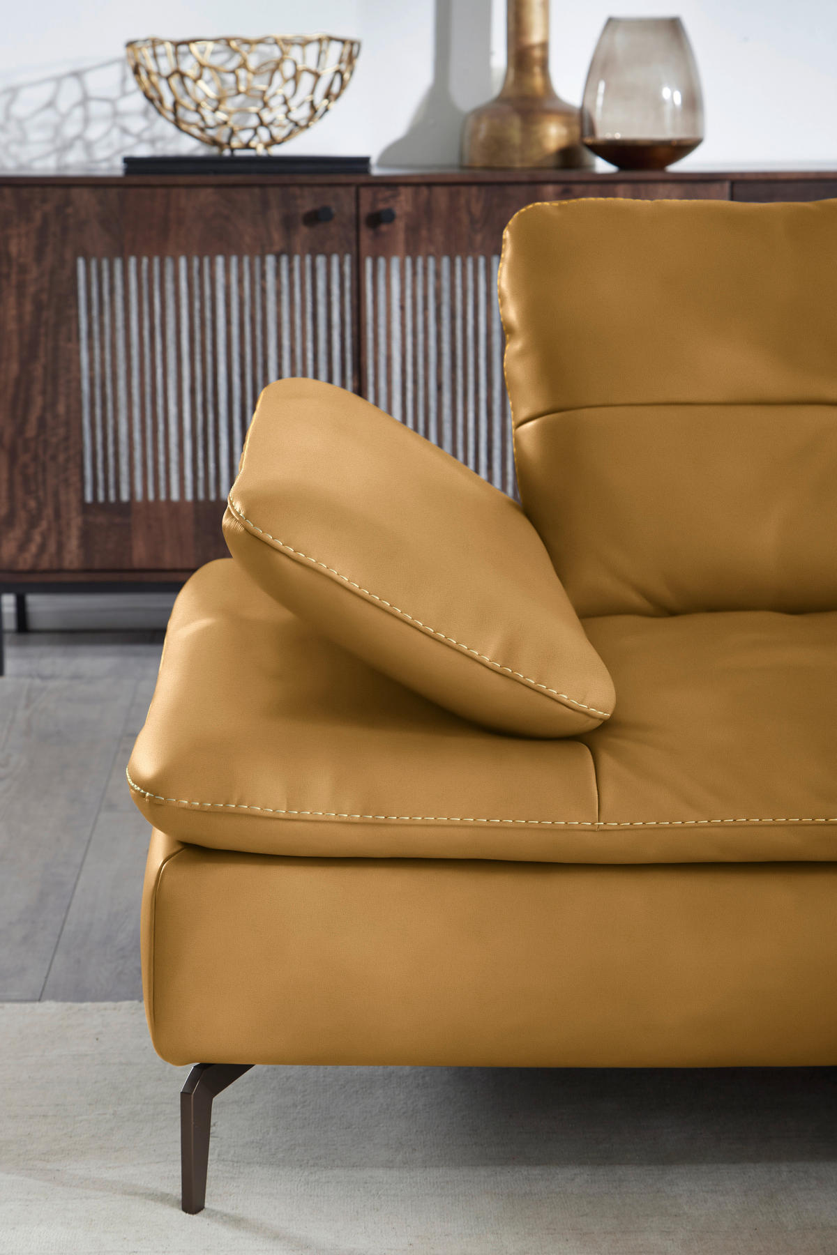 ECKSOFA in Echtleder Currygelb  - Currygelb/Beige, Design, Leder/Metall (298/298cm) - Chilliano