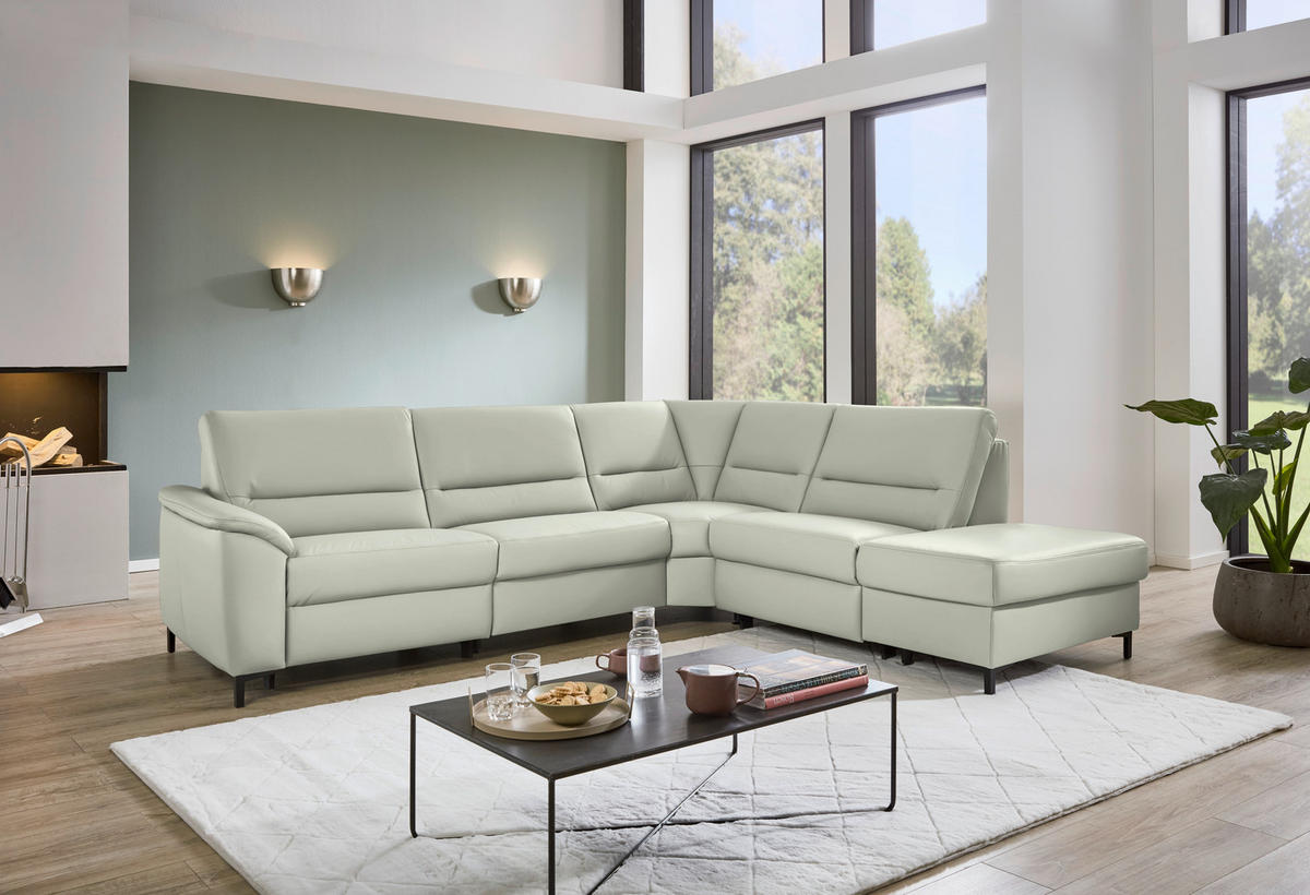 ECKSOFA  in Echtleder Silberfarben  290/249 cm  - Silberfarben/Schwarz, KONVENTIONELL, Leder/Metall (290/249cm) - Beldomo Premium