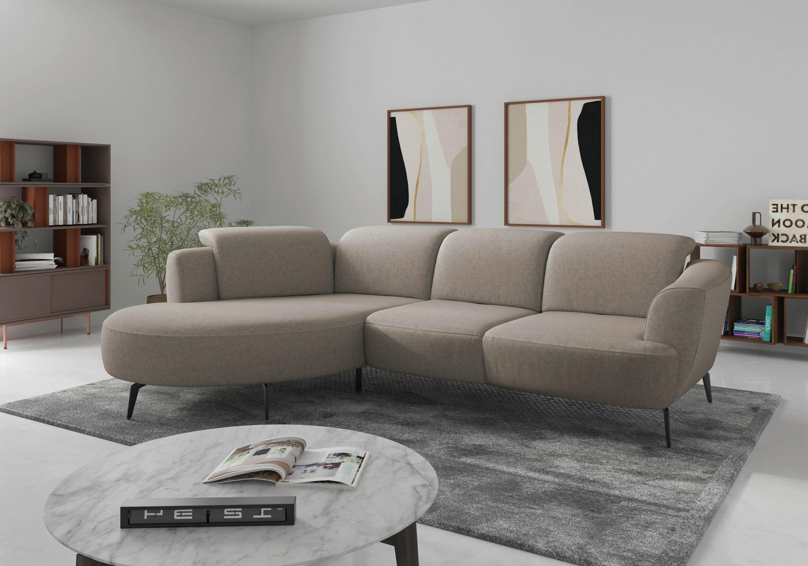 ECKSOFA in Flachgewebe Taupe  - Taupe/Schwarz, Konventionell, Textil/Metall (199/309cm) - Sit & More