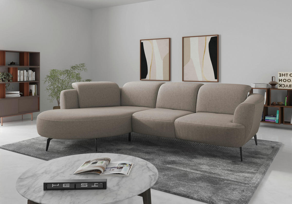ECKSOFA in Flachgewebe Taupe  - Taupe/Schwarz, Konventionell, Textil/Metall (199/309cm) - Sit & More