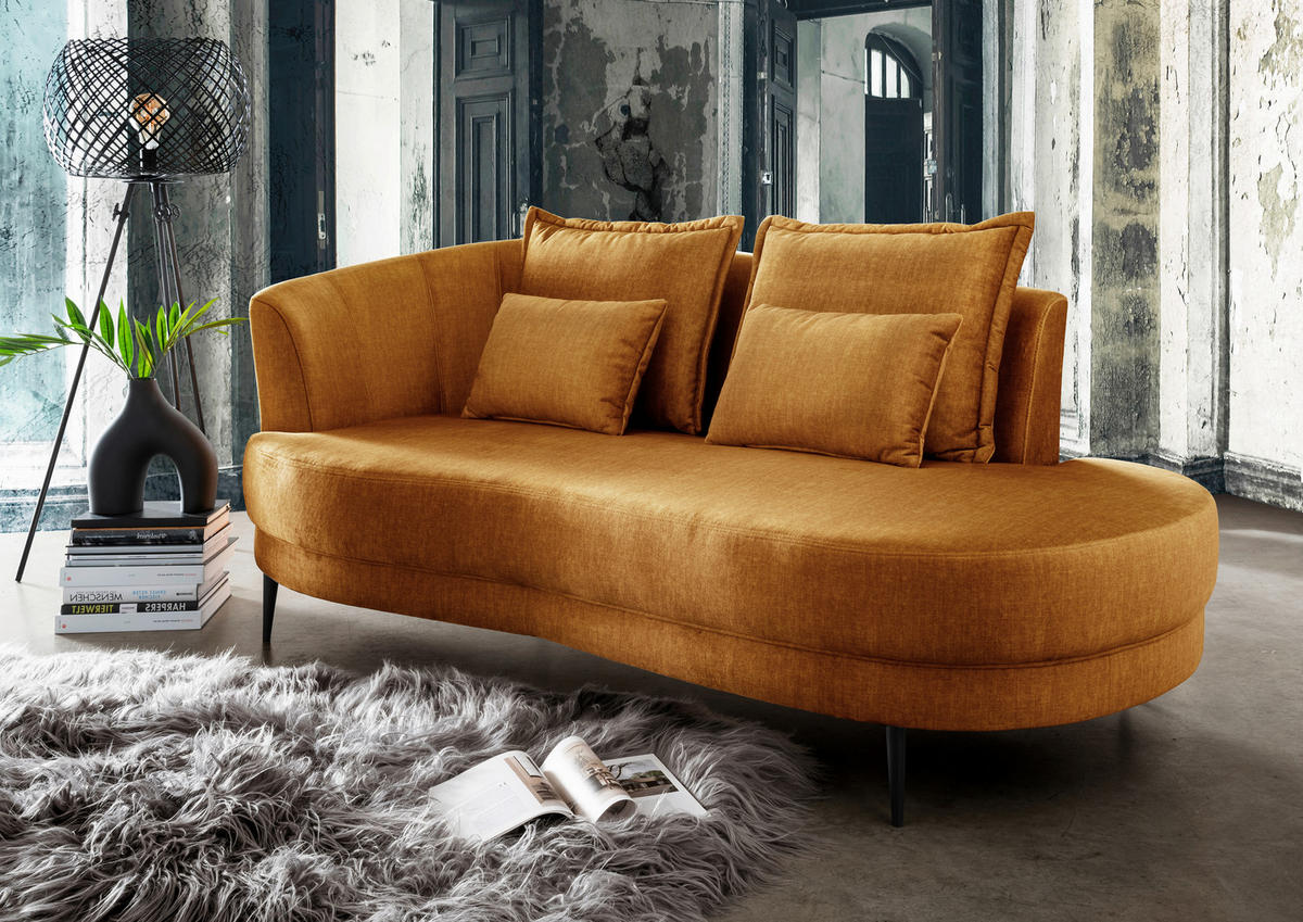 OTTOMANE in Velours Gelb  - Gelb/Schwarz, Modern, Textil/Metall (211/85/101cm) - Livetastic