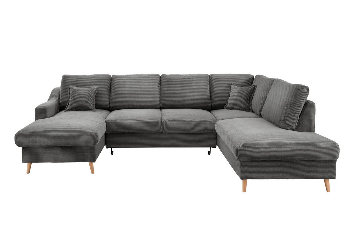 WOHNLANDSCHAFT in Cord Grau  - Naturfarben/Grau, KONVENTIONELL, Holz/Textil (150/301/200cm) - P & B