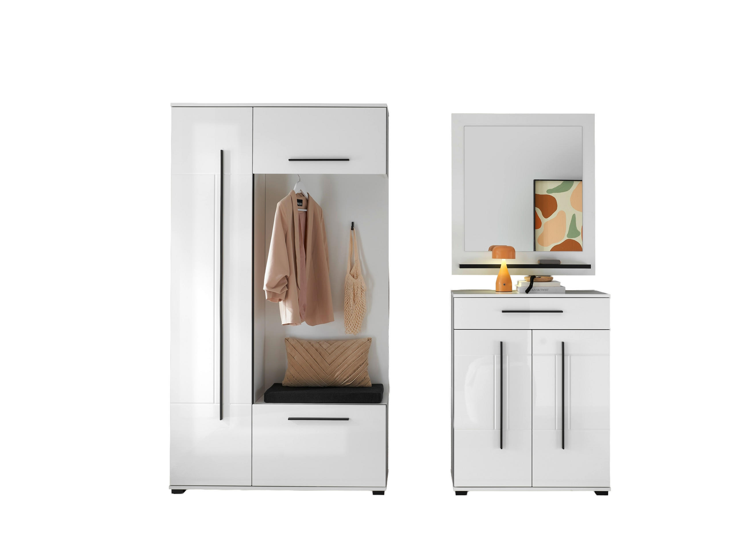 GARDEROBE 4-teilig  in 201/201/39 cm  - Weiß Hochglanz/Weiß, MODERN, Holzwerkstoff (201/201/39cm) - MID.YOU