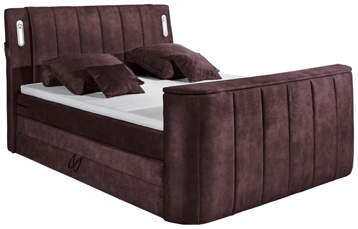 BOXSPRINGBETT 180/200 cm,  in Aubergine, gepolstertes Kopfteil, Bettkasten, Topper, H2 + H2 = mittel  - Aubergine, MODERN, Holzwerkstoff/Kunststoff (180/200cm) - MID.YOU
