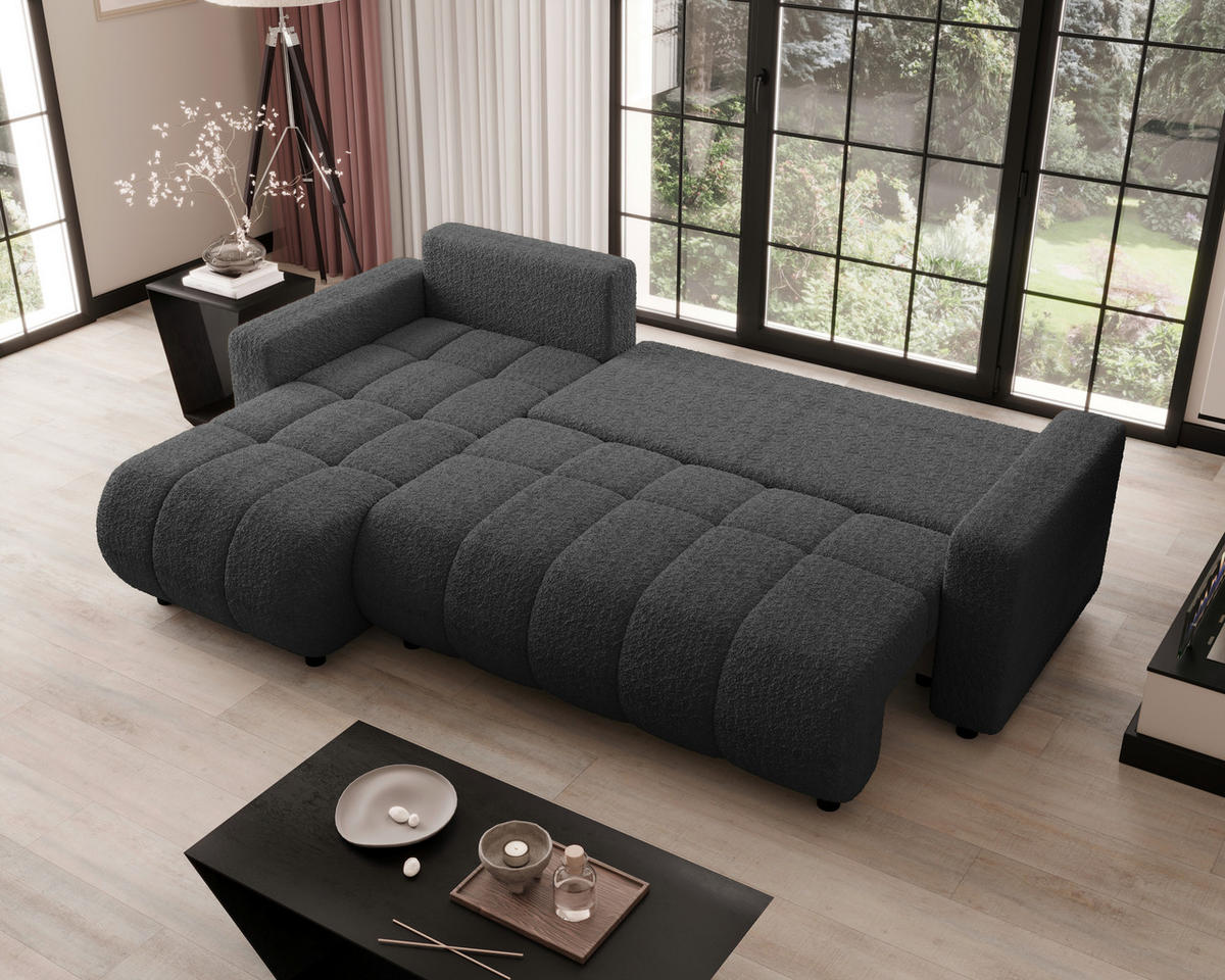 ECKSOFA  in Bouclé Dunkelgrau  - Dunkelgrau/Schwarz, MODERN, Kunststoff/Textil (150/240cm) - Carryhome