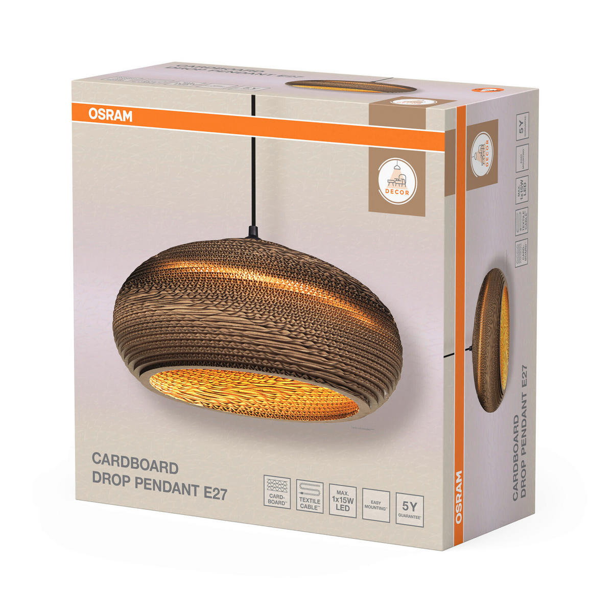 HÄNGELEUCHTE 40/125 cm  - Braun, Natur, Karton/Metall (40/125cm) - Osram