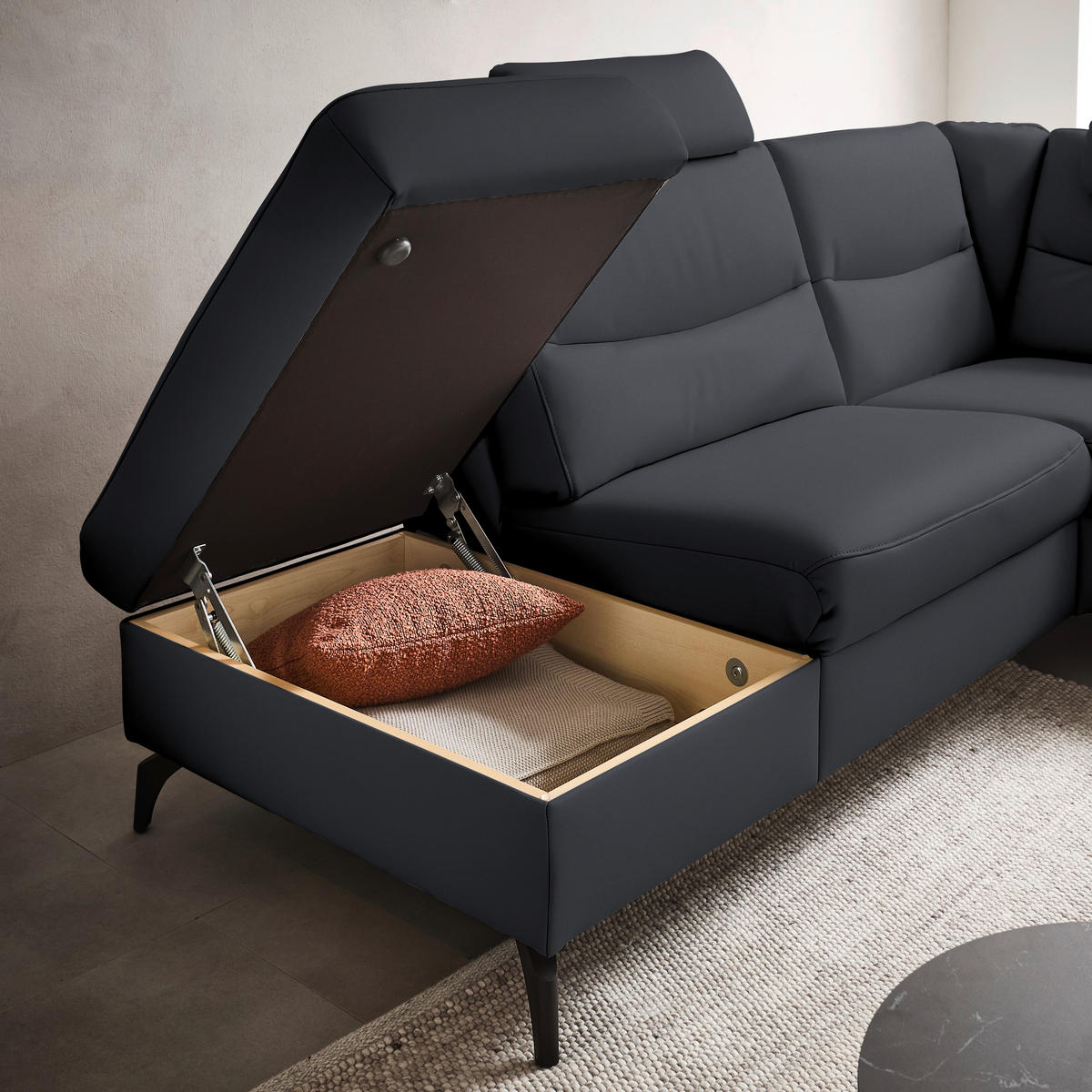 ECKSOFA  in Echtleder Dunkelblau  249/280 cm  - Anthrazit/Dunkelblau, Design, Leder/Metall (249/280cm) - Himolla Komfortklass