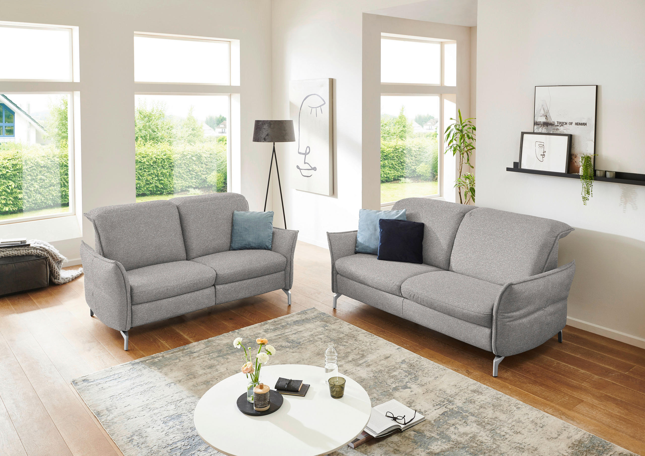 Thumbnail - Livetastic 2,5-Sitzer, Grau, Weiß, Textil, 185x89x109 cm, Made in EU, Hocker erhältlich, Armteil links, rechts, Wohnzimm...