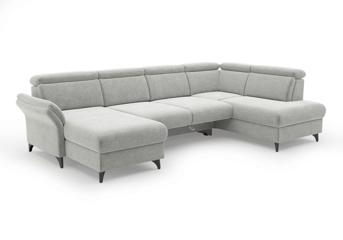 WOHNLANDSCHAFT GLENDALE E Hellgrau Flachgewebe  - Hellgrau/Schwarz, KONVENTIONELL, Textil/Metall (166/321/193cm) - Sit & More