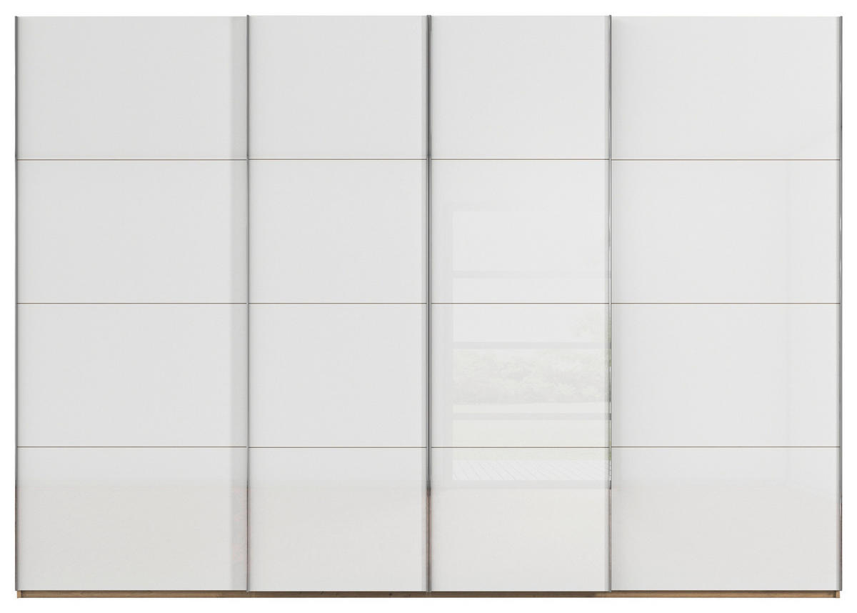 SCHWEBETÜRENSCHRANK 316/235/68 cm 4-türig Weiß, Eiche Artisan  - Chromfarben/Weiß, Design, Glas/Holzwerkstoff (316/235/68cm) - Novel