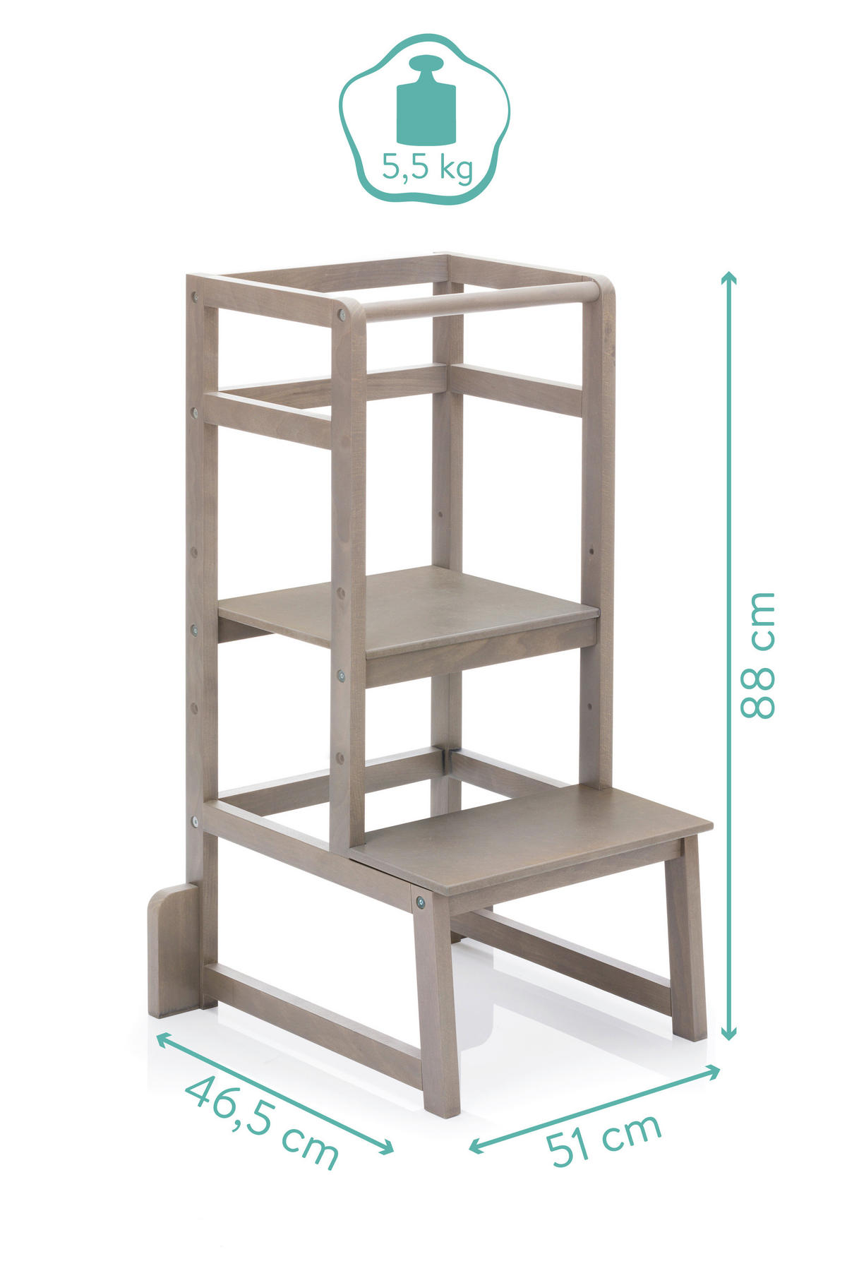 LERNTURM Vista  - Grau, Basics, Holz (90/40/46cm) - Fillikid
