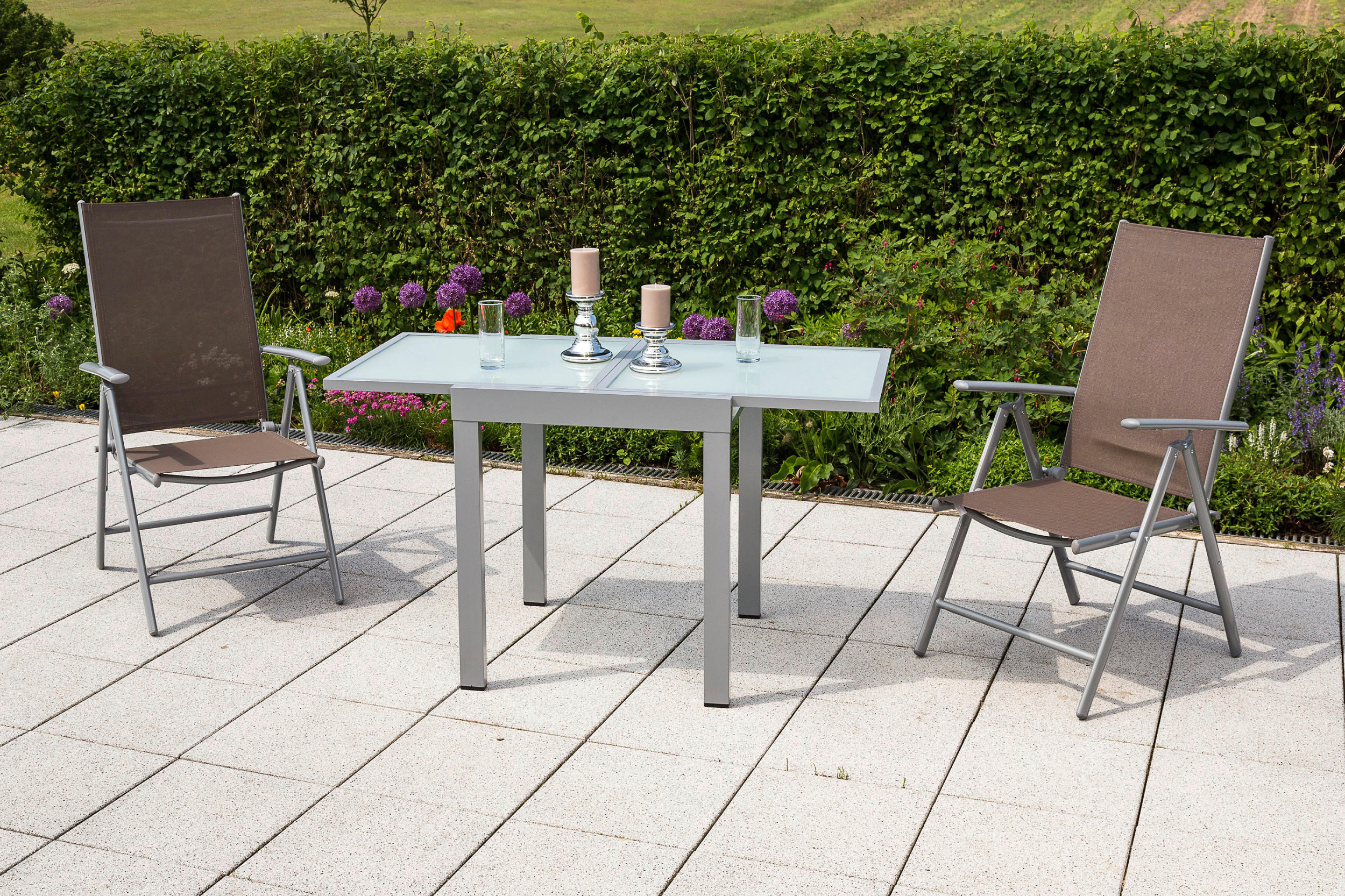 GARTENSET Aluminium - Taupe/Silberfarben, MODERN, Textil/Metall - Gardenson