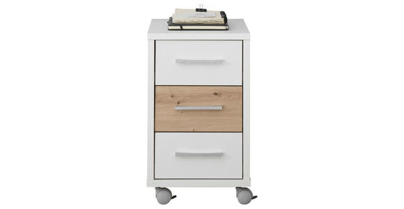 ROLLCONTAINER Weiß, Eichefarben - Chromfarben/Eichefarben, Design, Holzwerkstoff/Kunststoff (35/58/40cm) - Xora