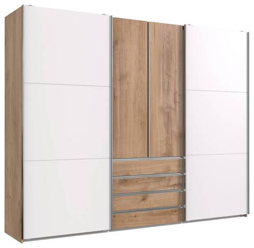 SCHWEBETÜRENSCHRANK  in Weiß, Eichefarben  - Chromfarben/Eichefarben, MODERN, Holzwerkstoff/Metall (300/236/65cm) - MID.YOU