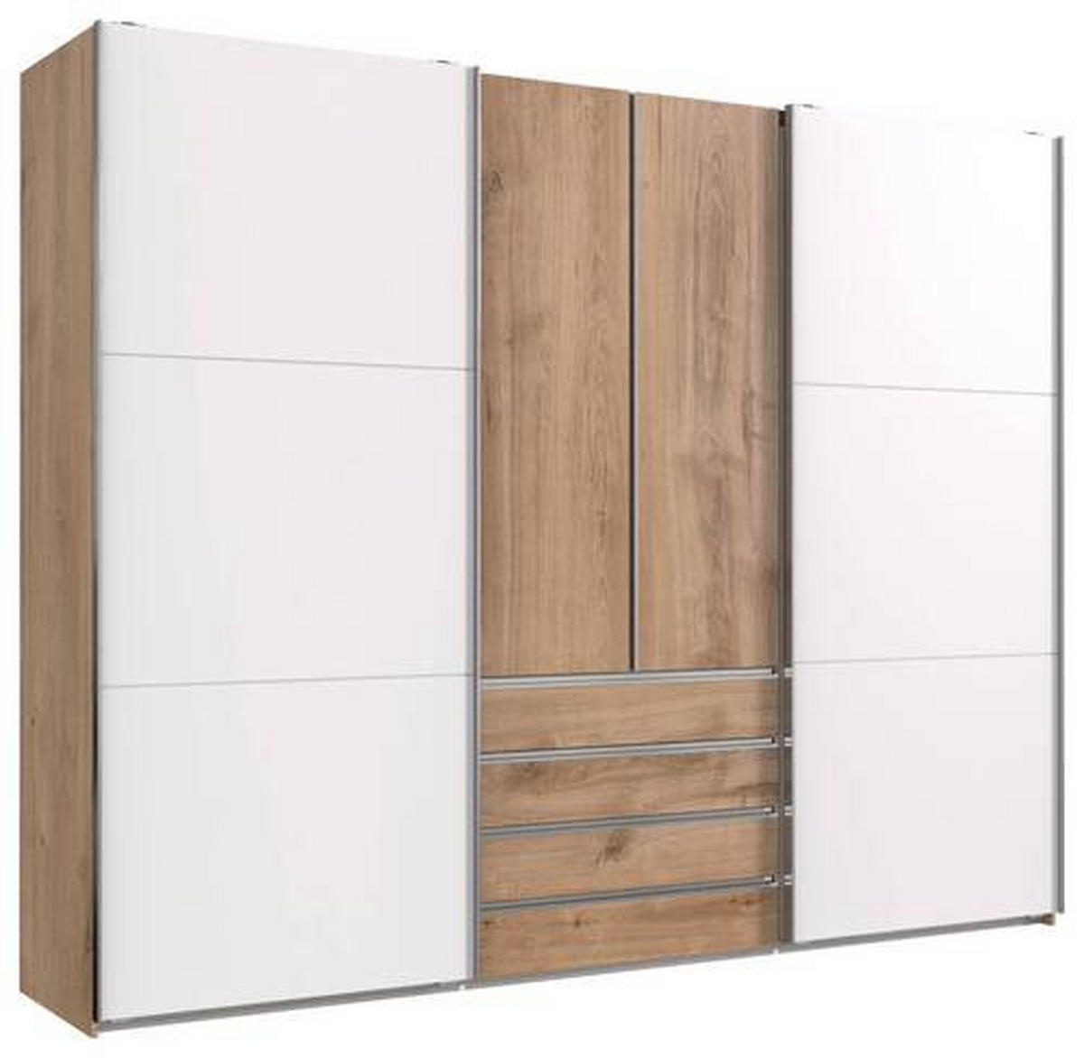 SCHWEBETÜRENSCHRANK in Weiss, Eichefarben  - Chromfarben/Weiss, Modern, Holzwerkstoff/Metall (300/236/65cm) - MID.YOU