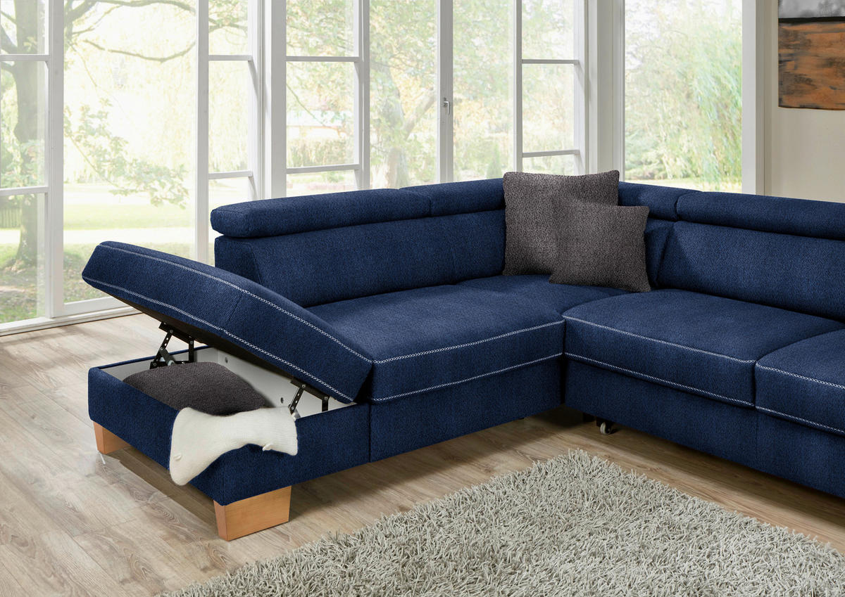 ECKSOFA in Mikrofaser Dunkelblau  273/226 cm  - Eichefarben/Beige, Natur, Holz/Textil (273/226cm) - Beldomo System
