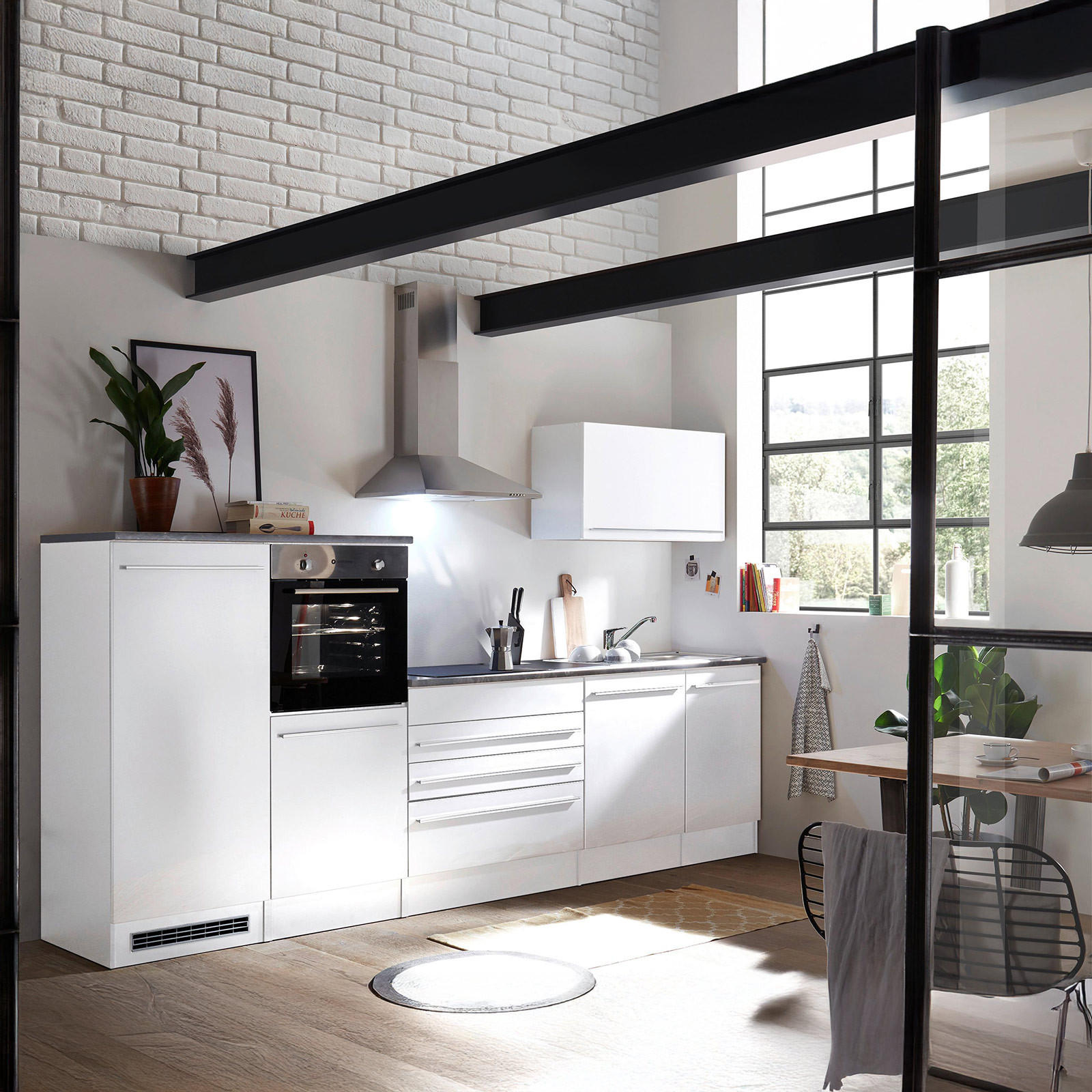 Küchenzeile Welcome Jazz ohne Geräte 200 cm Weiß Hochglanz