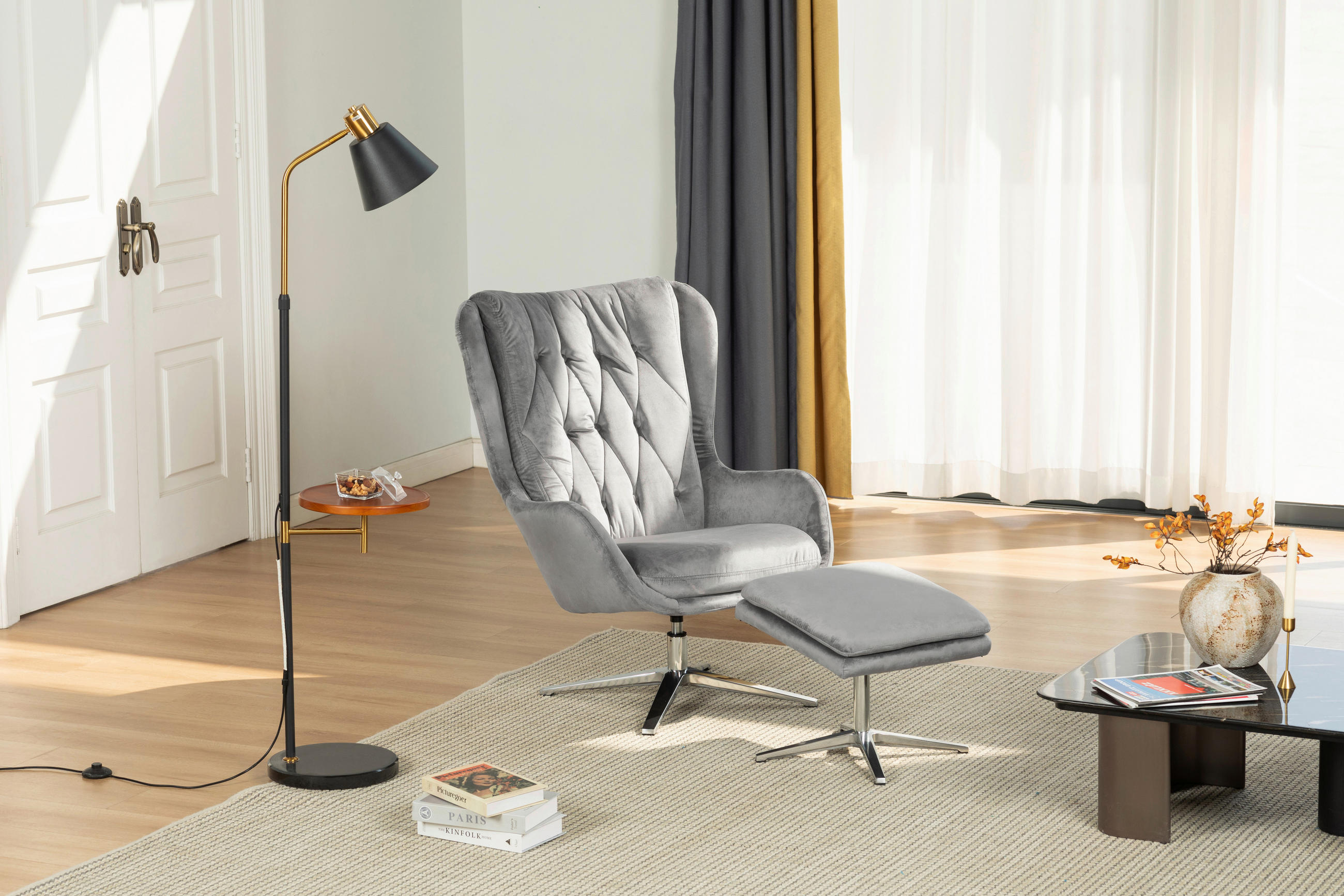 RELAXSESSEL Samt Hocker    - Grau, Design, Metall (73/102/84cm) - MID.YOU