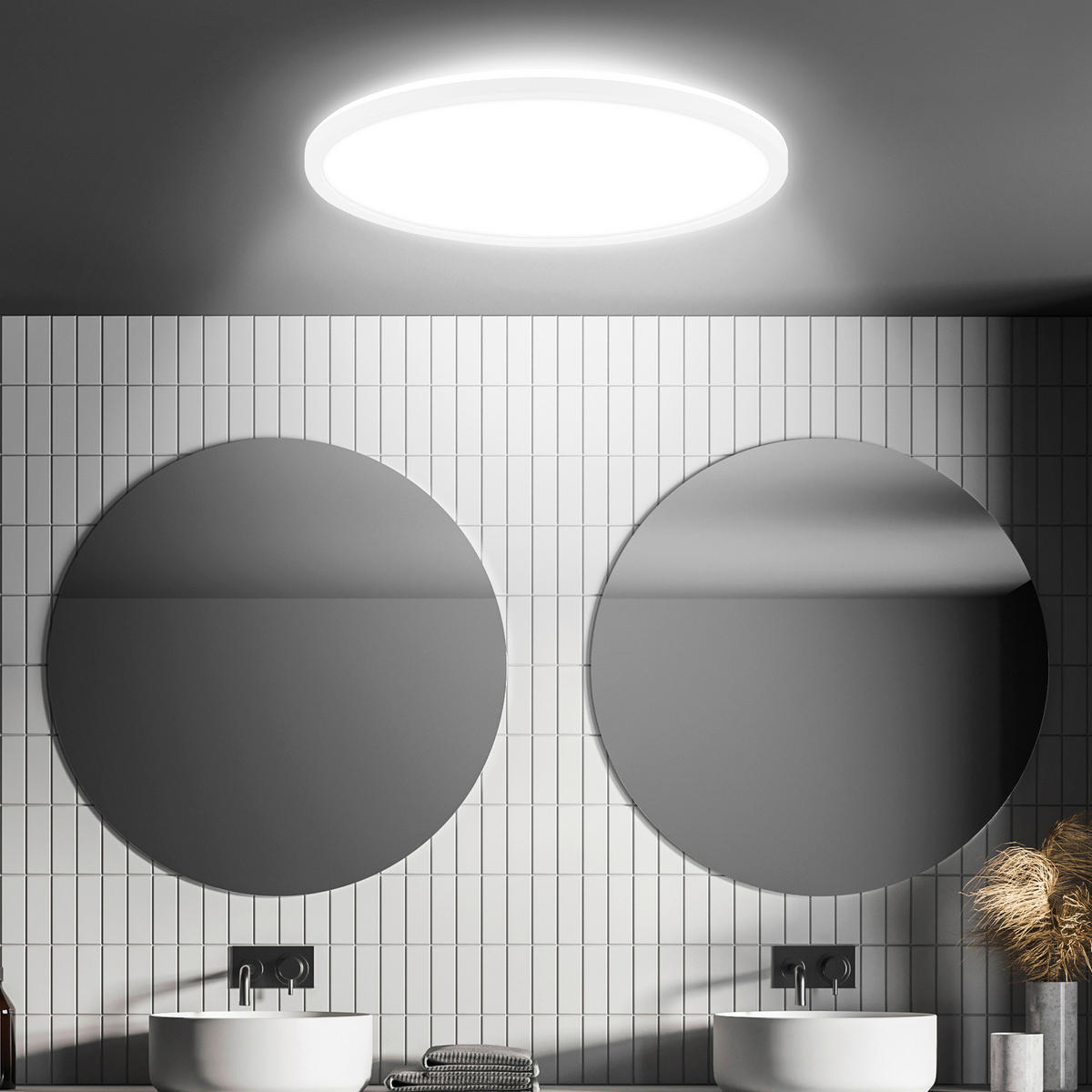LED PLAFONJERA ZA KUPATILA - bela, Osnovno, plastika (42/3cm)