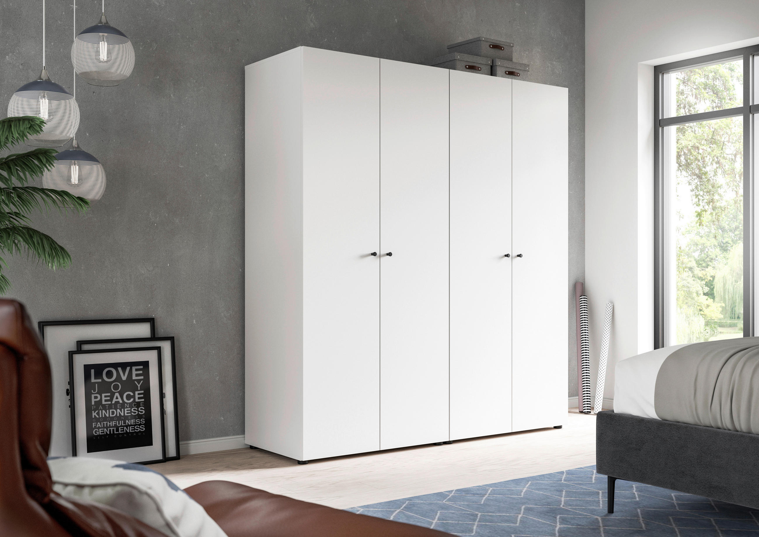 DREHTÜRENSCHRANK 160/176/51 cm,  in Weiß, 4-türig  - Schwarz/Weiß, MODERN, Holzwerkstoff/Kunststoff (160/176/51cm) - MID.YOU